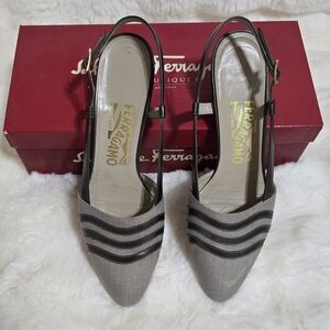 Salvatore Ferragamo Gray and Black Flats